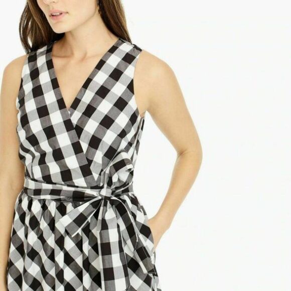 J. Crew Sleeveless Faux-Wrap Dress In Gingham Plaid Cotton Poplin - Picture 3 of 16